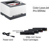 HP 3201DW LaserJet Pro Check Printer with 218A OEM W2180A MICR + CMY Color Toner Set