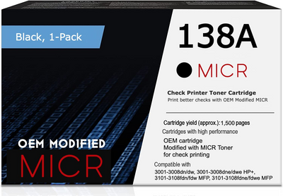 HP 138A W1380A OEM Modified MICR Toner Cartridge